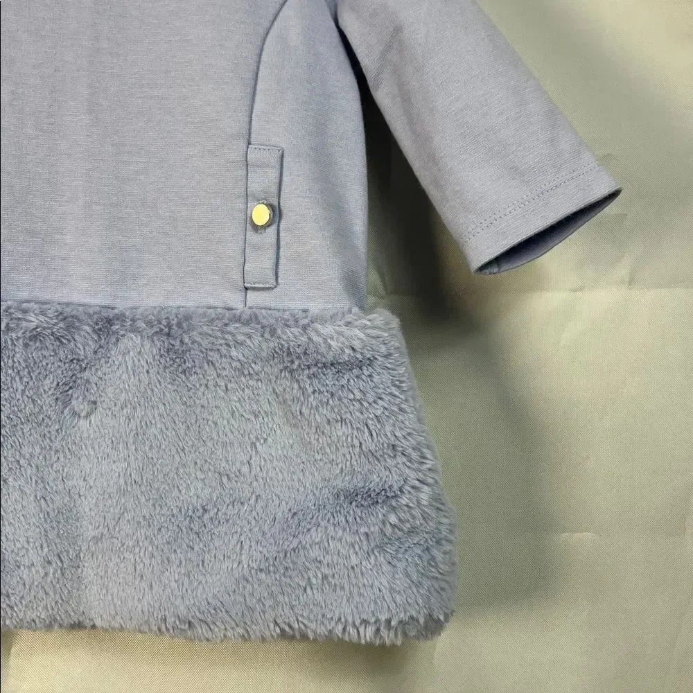 Janie and Jack blue long sleeve knit shift dress with faux fur skirt size 12-18m